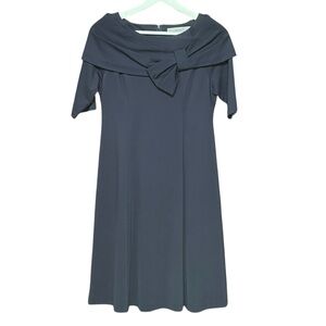 Ichie Strawberry Field Navy‎ Midi Jersey Draped Neckline Dress Office XS/S